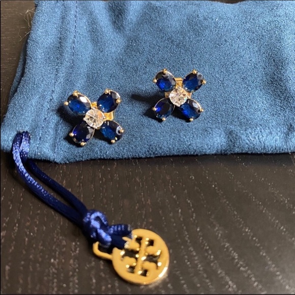 Tory Burch Jewelry - NWOT Tory Burch Blue Crystal Floral Earrings